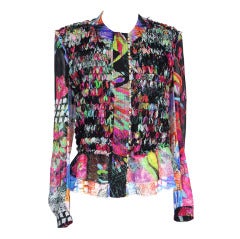 ROBERTO CAVALLI top blouse intricate ribbon detail wearable vivid 44 / 10 fits 8 9