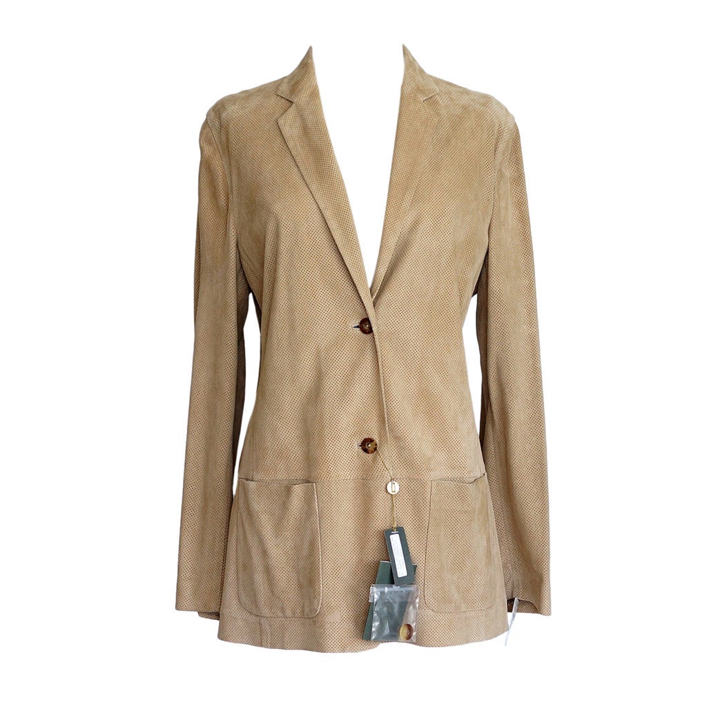 Loro Piana Soft Supple Perforated Lamb Suede Jacket  