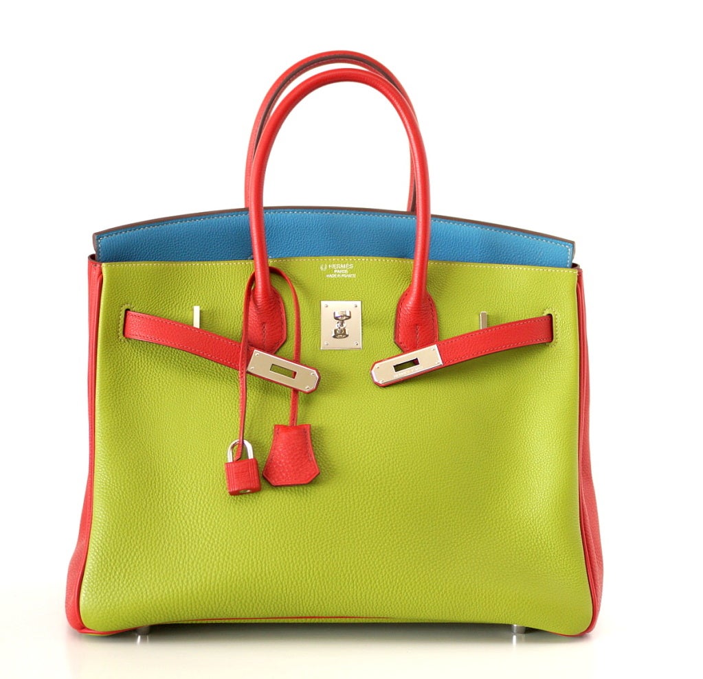 HERMES BIRKIN 35 bag tri color special order Vert Anis Rouge ...  