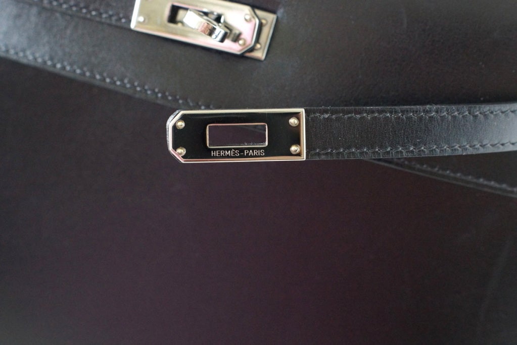 HERMES 25 KELLY bag jet black box leather ruthenium hardware RARE at ...