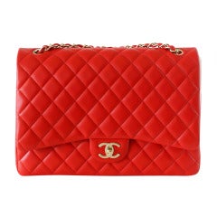 CHANEL bag MAXI flap 2013 cruise vivid red lambskin leather NEW/box