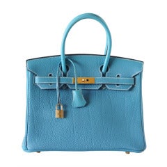 HERMES BIRKIN 30 bag BLUE JEAN Gold hardware rare