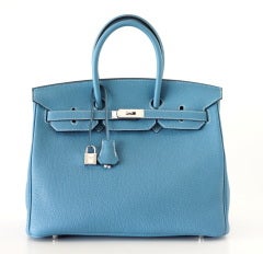 HERMES BIRKIN 35 bag coveted blue jean classic palladium rare