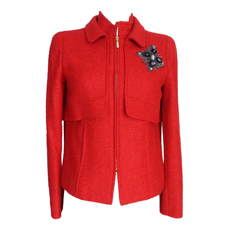 OSCAR de la RENTA jacket lipstick red unique design details divine pin 6 MINT