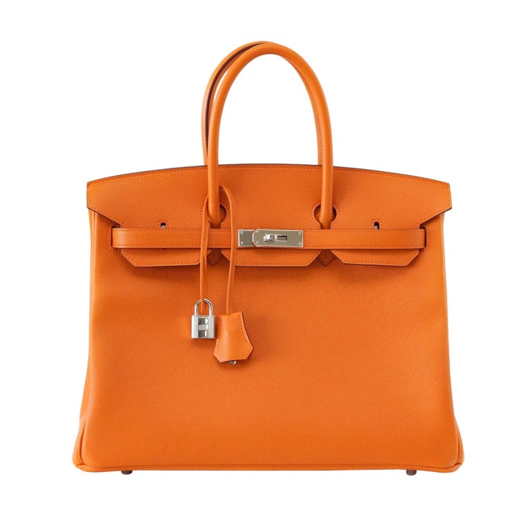 Hermes Birkin 35 Bag Rare Signature H Orange Epsom Palladium