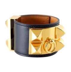 HERMES bracelet cuff CDC Collier de Chien Black GOLD hardware