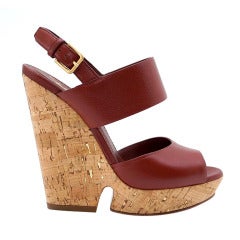 YVES SAINT LAURENT shoe cork platform wedge bold leather straps 36/6 MINT