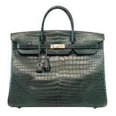 Hermes Birkin 40 Borsa Vert Fonce Matte Porosus Crocodile Palladium