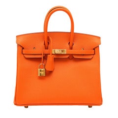 HERMES BIRKIN 25 bag H Orange Gold hardware fresh charm