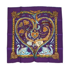 HERMES scarf Silk print DE TOUT COEUR nwt / box violet core bleu ciel divine