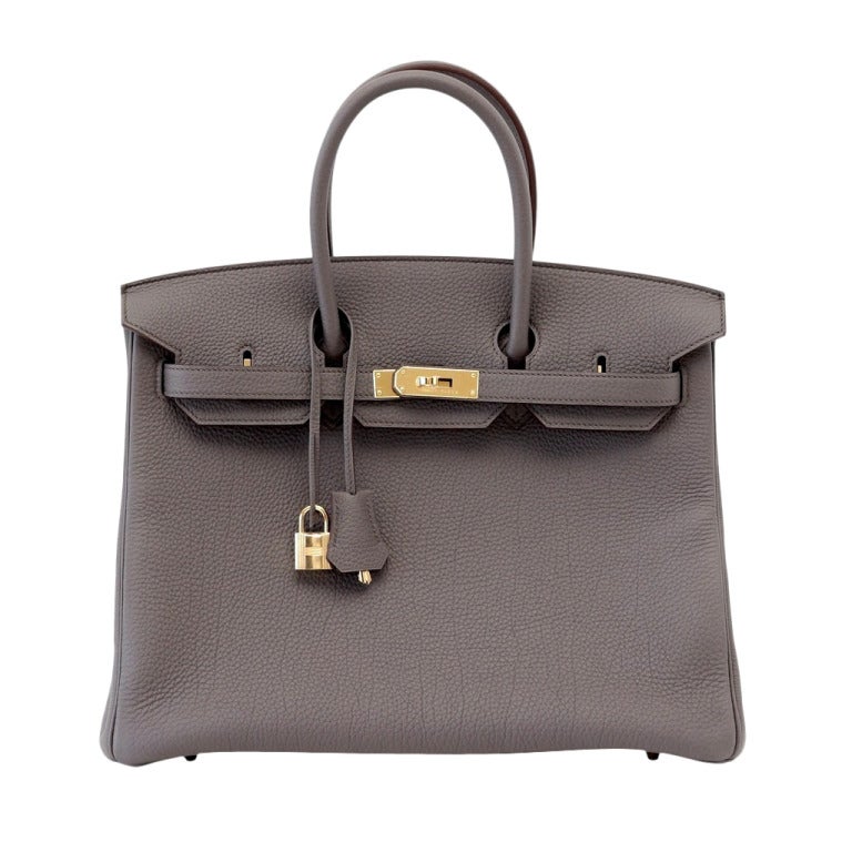  HERMES  BIRKIN 35 Bag  Etain tin gray  gold hardware togo 