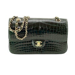 Sac CHANEL Crocodile vert émeraude Rabat moyen en or NOUVEAU/boîte