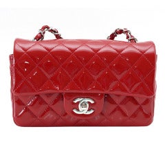 CHANEL bag classic flap MINI rectangle patent leather red NEW/box