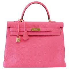 HERMES KELLY 35 Supple Bag Lipstick Pink gold hardware