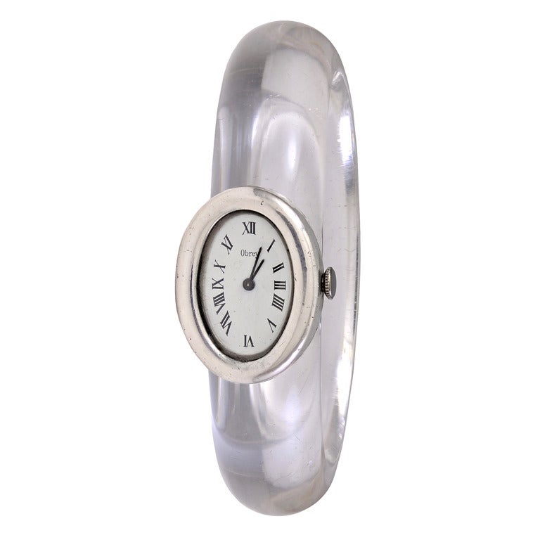 Obrey Lucite and Sterling Quartz Bangle Watch