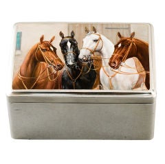 Silver Hinged Box Enameled with Beautiful Horses