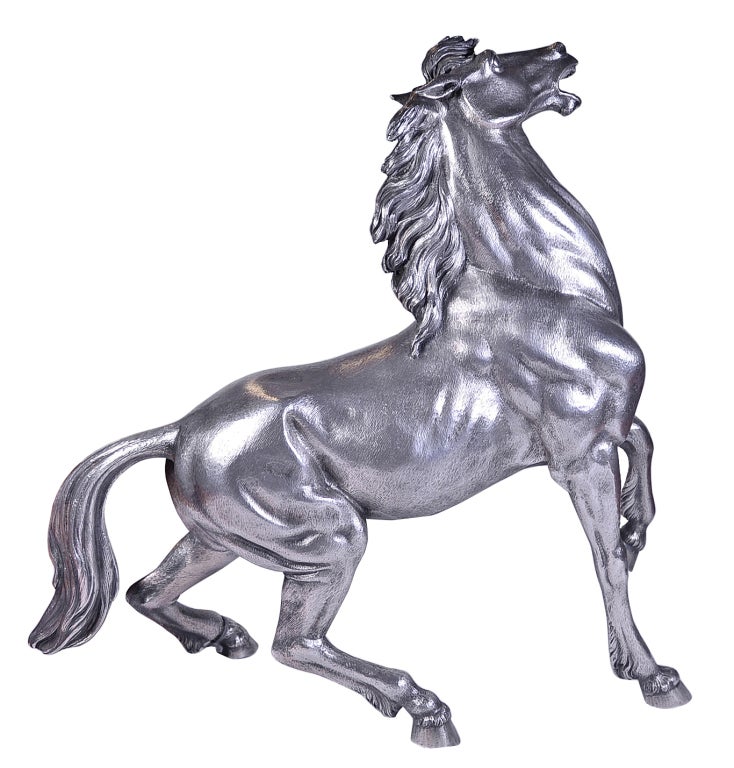 Spectacular large silver model of a horse.  Made and signed by Buccellati circa 1974.  Striking textured body, exquisitely detailed.  Captures strength and movement. A powerful and  realistic representation