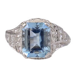 1930's Aquamarine and Diamond Platinum Ring