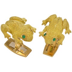 Frog  Gold and Emerald Cufflinks