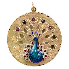 Vintage Peacock Enamel Gemset Charm/ Pendant