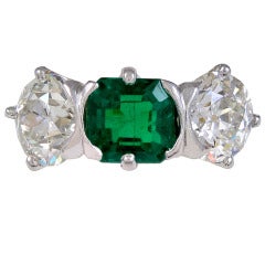 Antique Diamond and Emerald Three Stone Ring