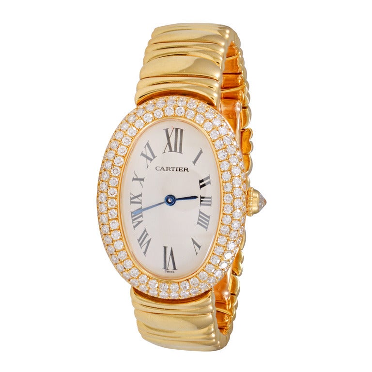 Cartier Lady's Yellow Gold and Diamond Baignoire Wristwatch