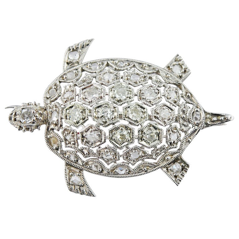 Platinum and Diamond Delicate Edwardian Turtle Pin