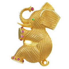 Gold, Emerald and Ruby Elephant Pin