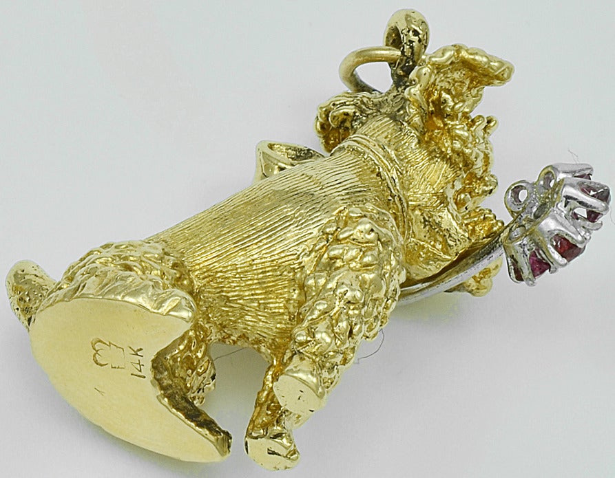 Schnauzer Ruby Diamond Gold Charm In Excellent Condition In New York, NY