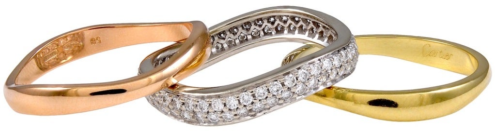 CARTIER PARIS Diamond Gold Stacking Rings In Excellent Condition In New York, NY