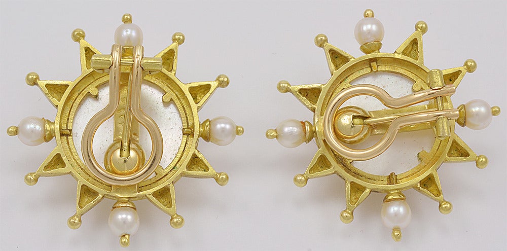 ELIZABETH LOCKE Moonstone and Pearl Ear Clips