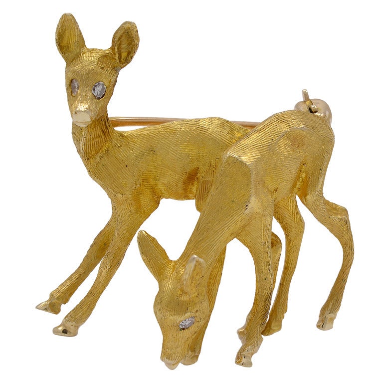 Gold Fawn Pin with Diamond Eyes