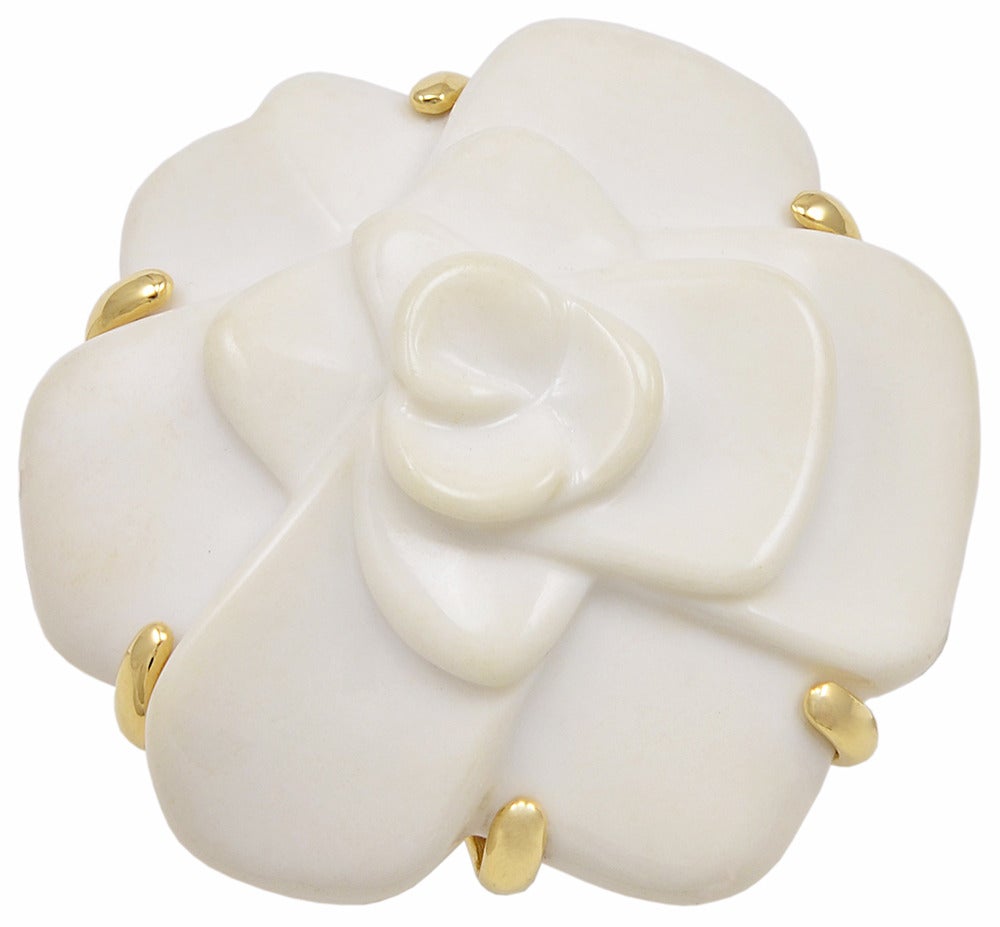 Chanel White Agate Gold Camellia Ring at 1stDibs