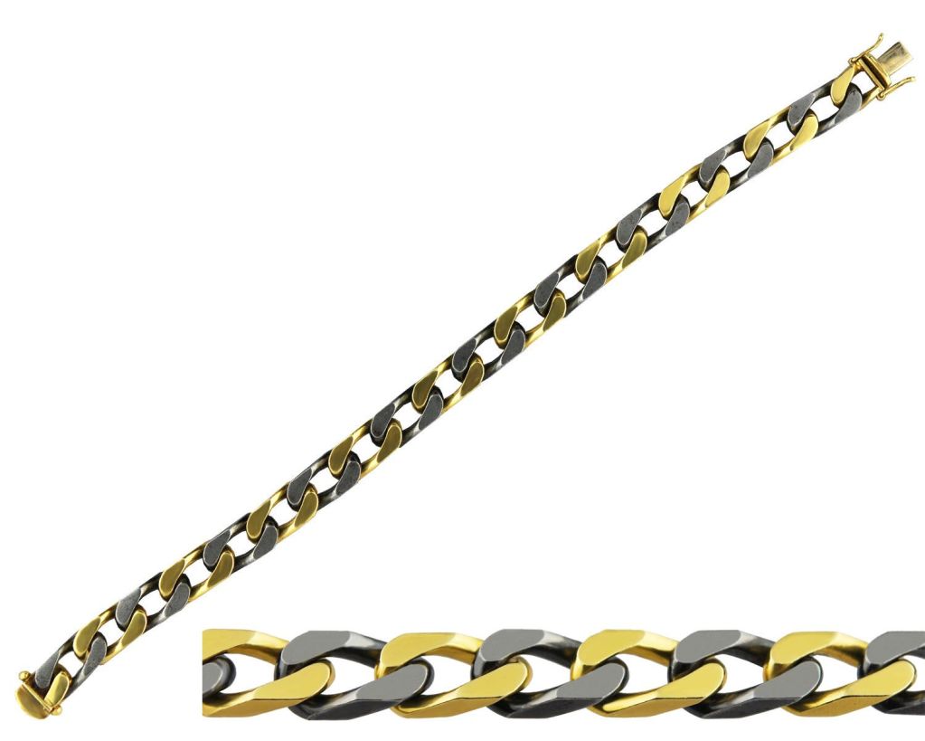 BULGARI faceted curb  Link Bracelet, 18K gold and blackened steel, 8 inches long.