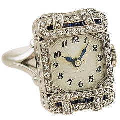 Ring Watch, Set With Diamnds And Sapphire Ring Watch, Set With Diamnds And Sapphire