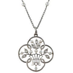 Belle Epoque Platinum Rose Diamond Natural Pearl Necklace 6