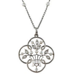 Belle Epoque Platinum Rose Diamond Natural Pearl Necklace