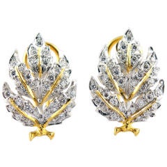 M BUCCELLATI Gold and Diamond Leaf Earrings