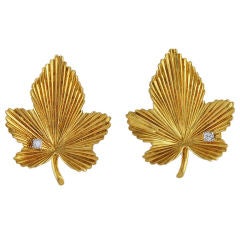 Tiffany Gold and Diamond Leaf Earrings