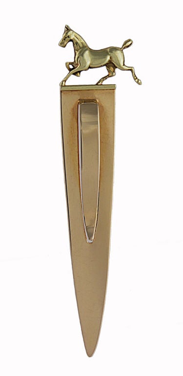 Figural 14K gold bookmark with prancing horse. Finely detailed 2 3/4