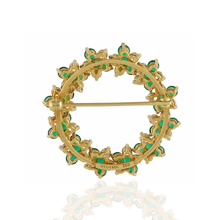 Tiffany Brillant Emerald and Diamond 18K Brooch