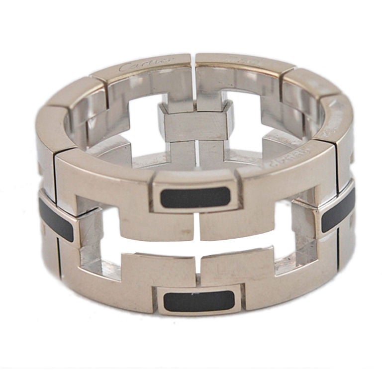 Cartier Paris 18K White Gold and Enamel Wide Mens Ring