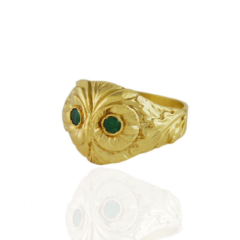 14K Gold Owl Ring at 1stDibs