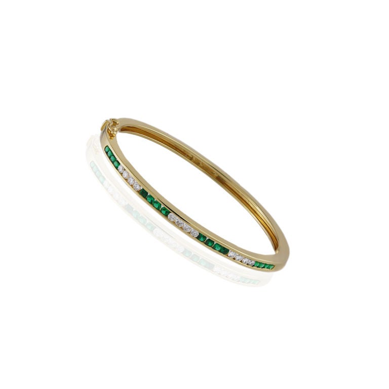 Tiffany Diamond and Emerald 18K Bangle Bracelet 1