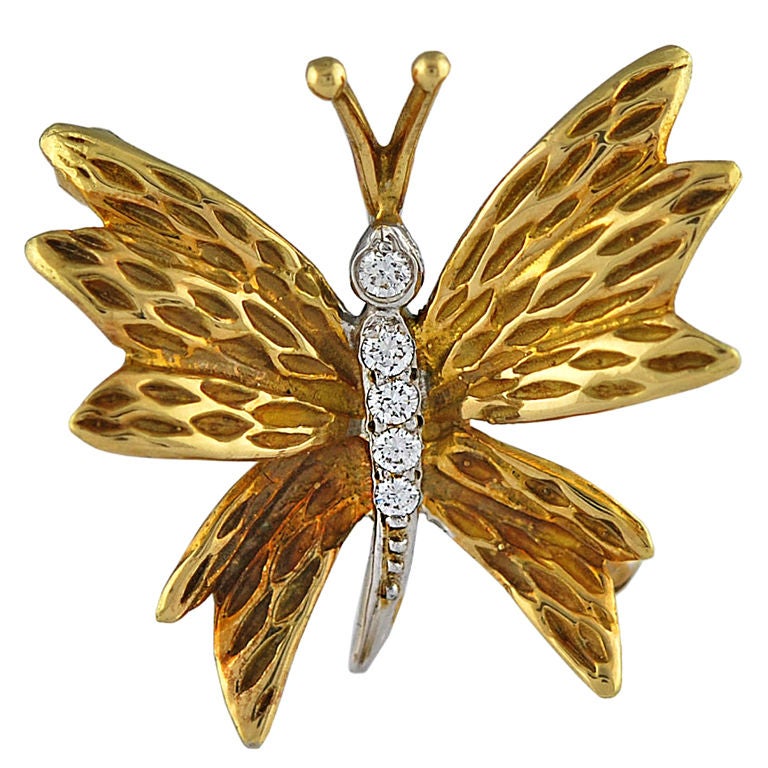 TIFFANY Gold and Diamond Butterfly Pin