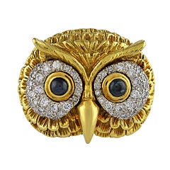 Wonderful Gold and Diamond Owl Ring/ Pin