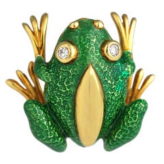 TIFFANY Diamond, Green Enamel Frog Brooch
