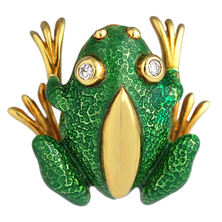 TIFFANY Diamond,Green Enamel Frog Brooch at 1stdibs