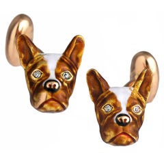 Bull Dog Enamel and Diamond Cufflinks