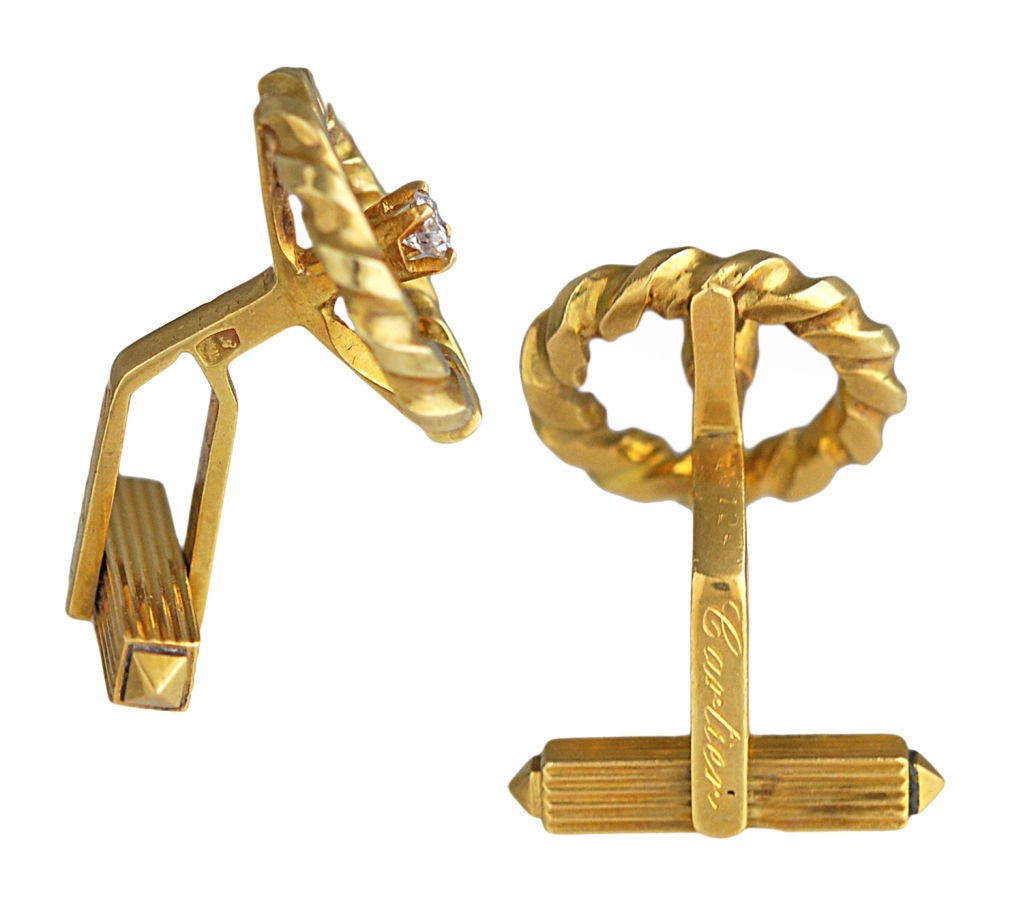 Cartier Diamond Gold Rope Edge Cufflinks